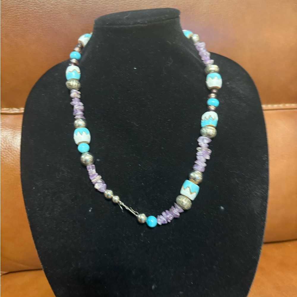 Turquoise and Amethyst Beaded Necklace